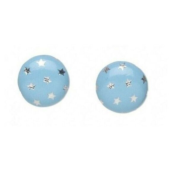 Vegan Faux Leather Round 15mm Button Post Earrings Blue w Silver Metallic Stars - Picture 1 of 1